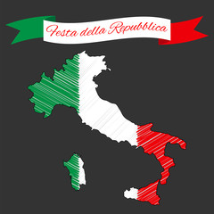 Wall Mural - Vector illustration for National Day of Italy on 2 June. Ribbon with text Italian Republic Day. Italy map in colors of national flag.