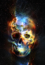 Skull And Fractal Effect. Color Space Background, Computer Collage. Elements Of This Image Furnished By NASA.