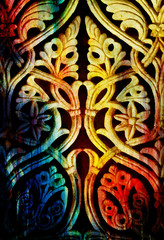 Poster - floral pattern with ancient and oriental elements. Computer collage.