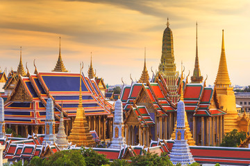 Grand palace and Wat phra keaw at sunset ,  landmark of Bangkok