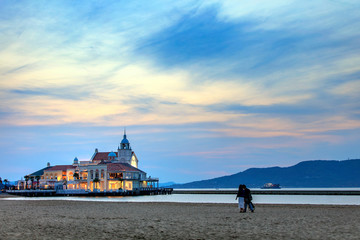 Momochi seaside park on sunset background, Fukuoka, Japan