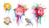 Watercolor roses, set of vector icons