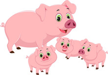 Happy Pig Family Cartoon