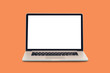© kitthanes - Laptop with blank screen isolated white Orange background.