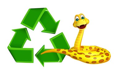 Sticker - cute Snake cartoon character with recycle