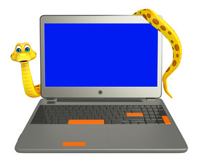 Sticker - fun Snake cartoon character with laptop