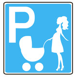 Fototapeta Dinusie - parking sign for women with children, EXPECTANT MOTHER PARKING ONLY, information icon, blue background