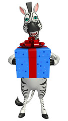 Sticker - cute Zebra cartoon character with giftbox