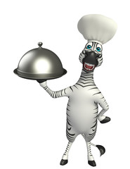 Poster - Zebra cartoon character  with chef hat and cloche