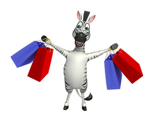 Poster - cute Zebra cartoon character with shopping bag