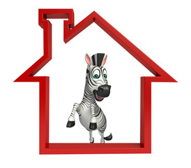 Poster - cute Zebra cartoon character with home sign