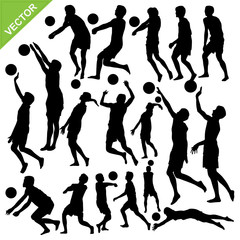 Sticker - Men beach volleyball silhouettes vector