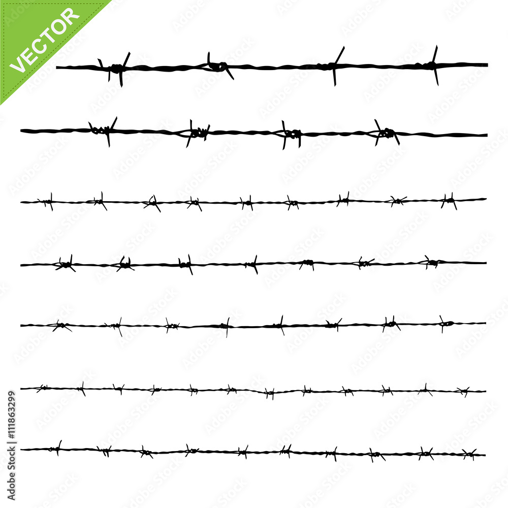 Barbed wire silhouettes vector - obrazy, fototapety, plakaty 