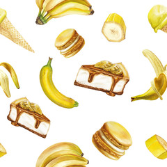 Wall Mural - Watercolor banana delicious pattern