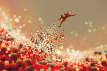 Man Jumping Up From Lot Of Colorful Balls,illustration Art