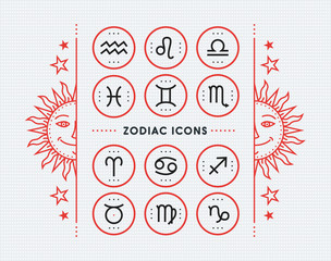 Wall Mural - zodiac icon collection. sacred symbols set. vintage style design elements of horoscope and astrology