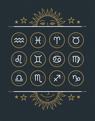 Wall Mural - zodiac icon collection. sacred symbols set. vintage style design elements of horoscope and astrology