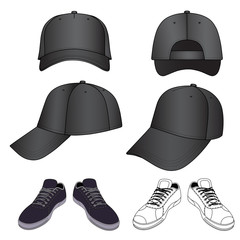 Wall Mural - Colored outlined sneakers & baseball cap set