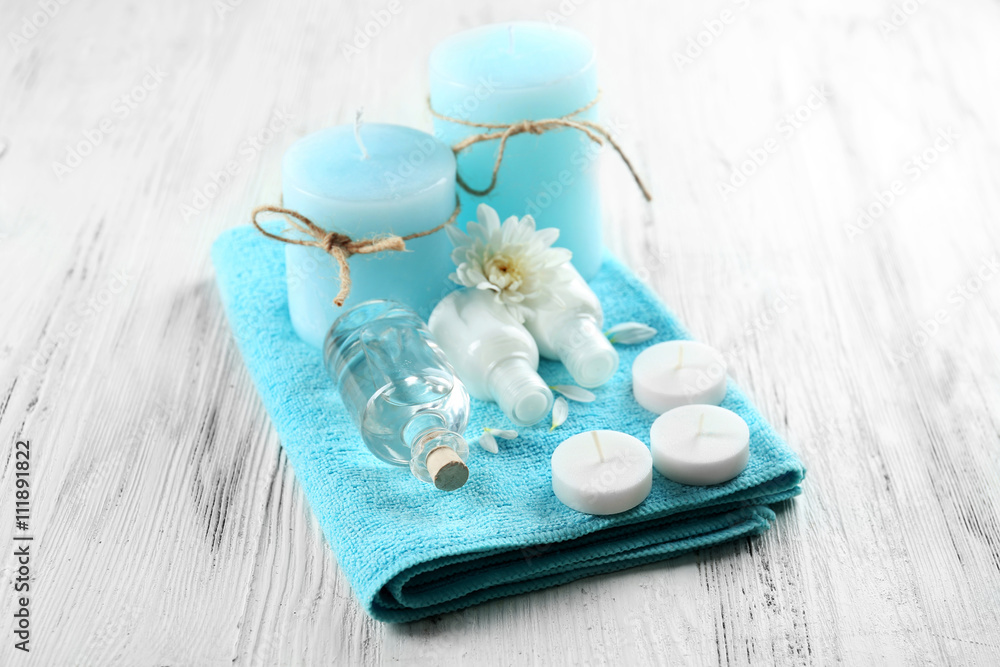 Spa set on white wooden table