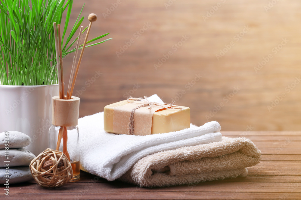 Spa composition on wooden background