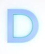 3d blue neon letter d.