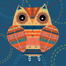 Cute Owl With Ethnic Ornament