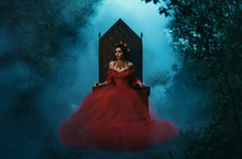 Dark Evil Queen Sitting On A Luxurious Throne,dark Boho,  Princess In Red Dress , Vampire , Hip Toning , Creative Color,dark Boho