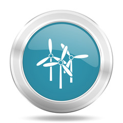 Aufkleber - windmill icon, blue round glossy metallic button, web and mobile app design illustration