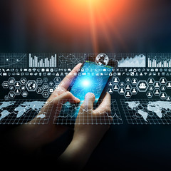 Wall Mural - Businesswoman using digital mobile phone charts interface
