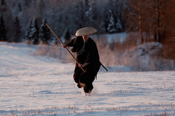 Wall Mural - monk warrior snow landscape