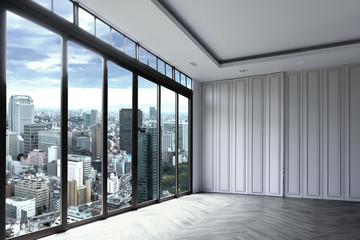 Wall Mural - view tokyo city from luxury  resident with white wall and a glas