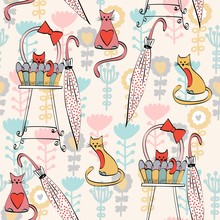 Vector Background With Cats. Seamless Pattern Can Be Used For Wallpapers, Pattern Fills, Web Page Backgrounds,surface Textures