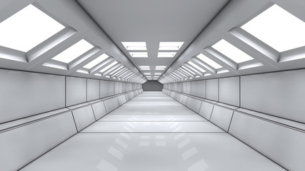  3d render interior. Futuristic hallway. Interior concept design