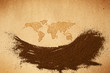 Abstract Coffee powder on Earth map painted paper
