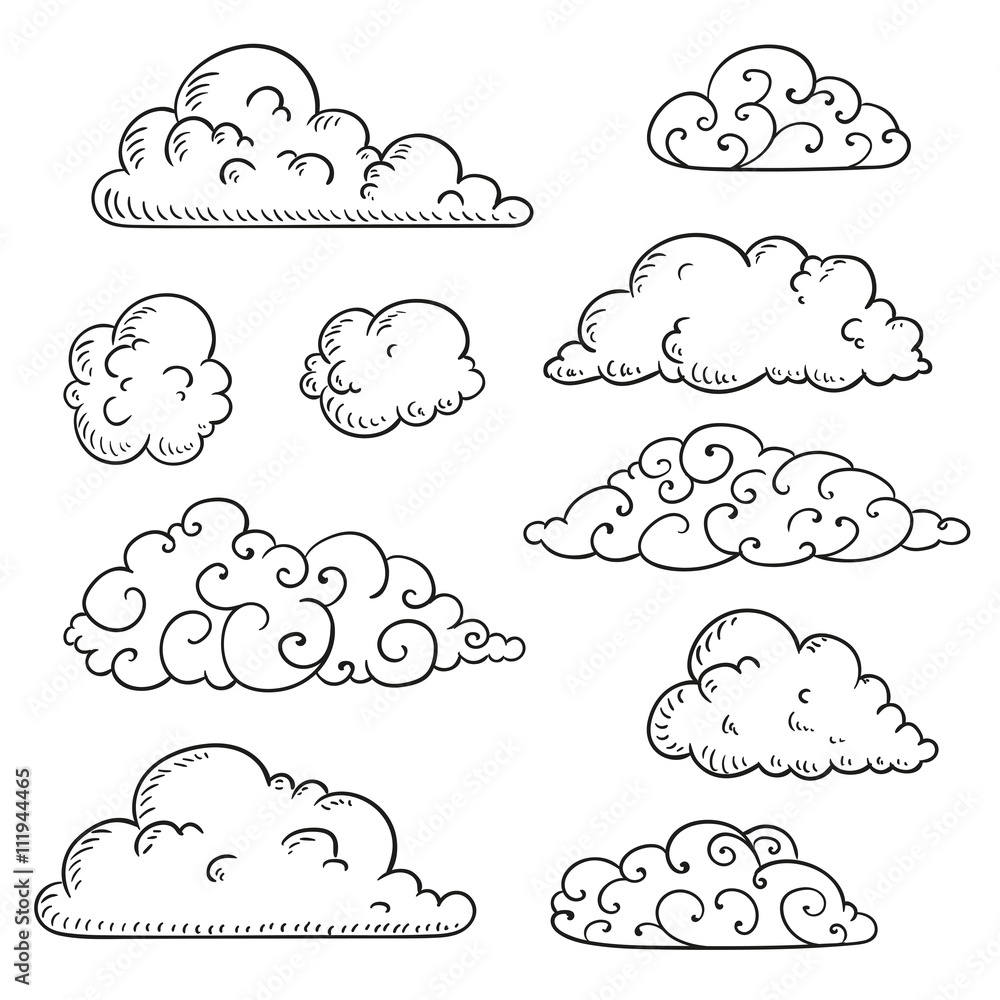 Vector Illustration of Abstract Hand Drawn Doodle Clouds Stock Vector ...