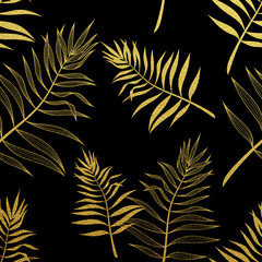  Palm leaves seamless pattern. Vector botanical illustration.