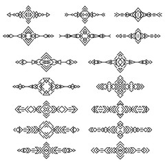 Ethnic borders set isolated on white background. Collection of boho tribal elements. Line style art. Vector illustration.