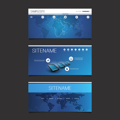 Wall Mural - web design elements - header design set with world map
