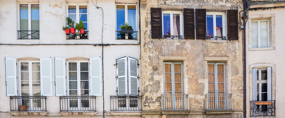 Facades of old buildings in a provincial European town