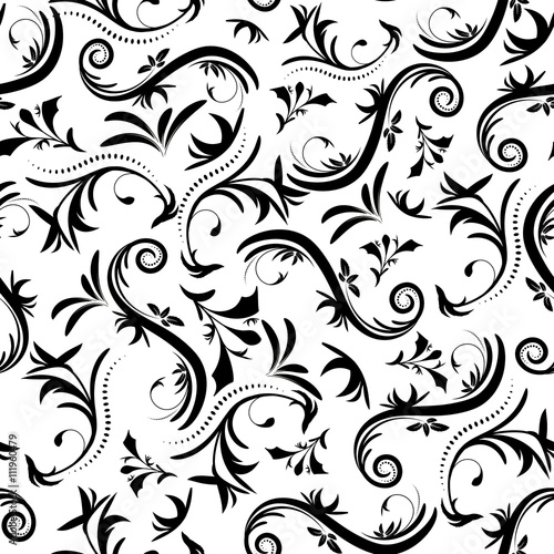 Seamless Black And White Pattern Of Abstract Floral Ornament