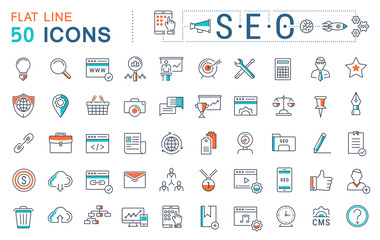 Wall Mural - set vector flat line icons seo