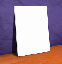 Blank White Paper Poster On Purple Leather Wall And Orange Floor
