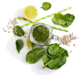 Wall Mural - Above view of smoothie of spinach.