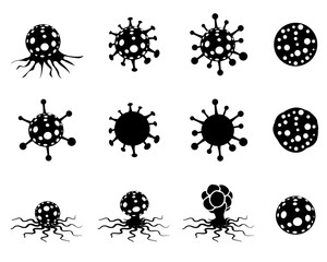 Set of virus and cancer cell in silhouette style