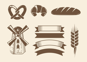 Sticker - Elements for vintage vector bakery logotypes logos badges labels and emblems. Bakery element for logotype and graphic, bakery label illustration