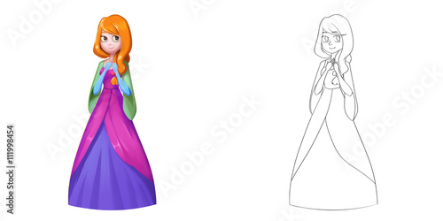 Coloring Book And Princess Girl Character Design Set 1 Cute Long