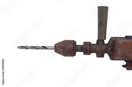 Fotografia, Obraz Part of the old rusty drill and bit isolated on white background