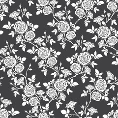 Sticker - Vector seamless pattern - romantic black and white roses