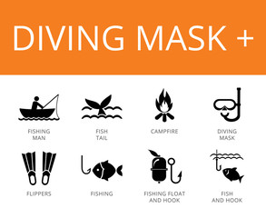 Canvas Print - Diving Mask Plus Icons Set