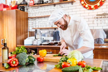 Sticker - Chef cook making vegetable salad on the kitchen